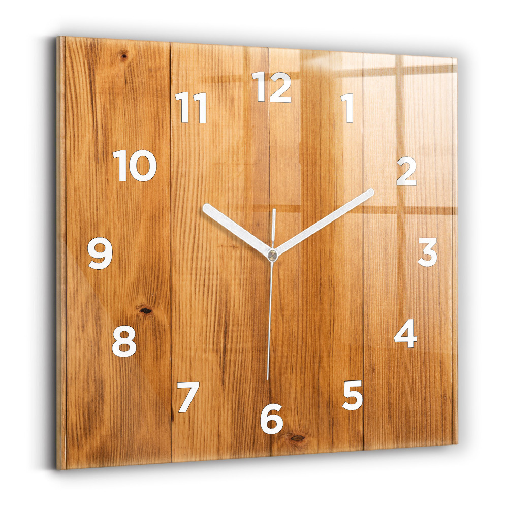 Horloge carrée en verre Planches en bois