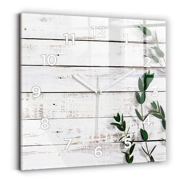 Horloge carrée en verre Planches en bois clair