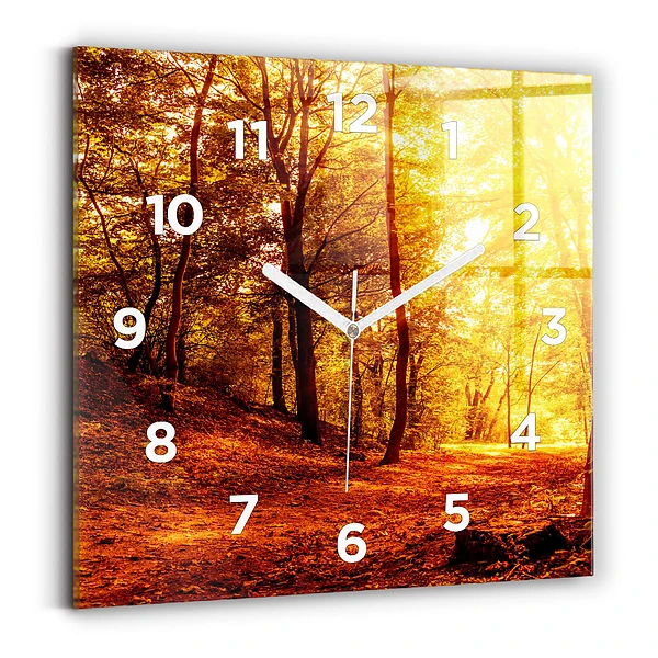 Horloge murale carrée Paysage forestier au soleil