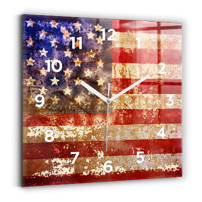 Horloge carrée en verre Drapeau américain en style vintage