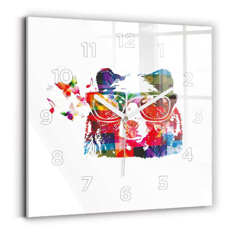 Horloge carrée en verre Tête d'ours