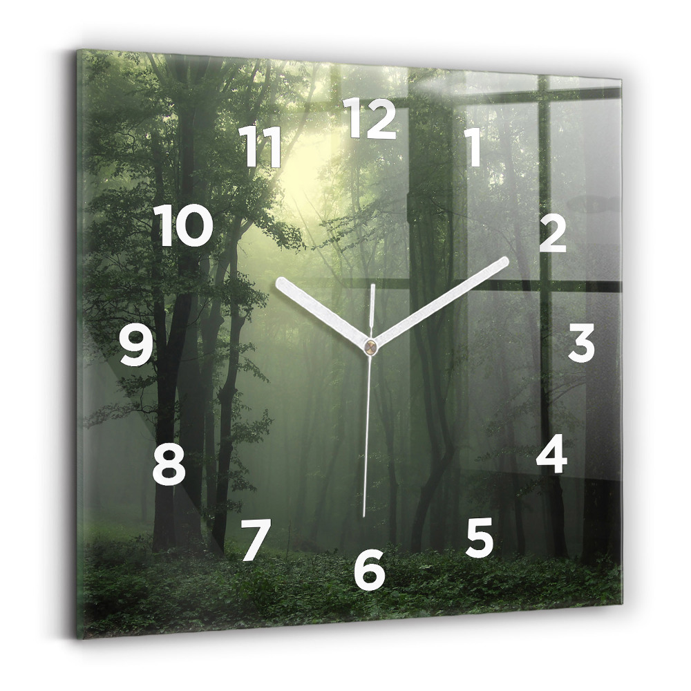 Horloge carrée en verre Forêt brumeuse le matin