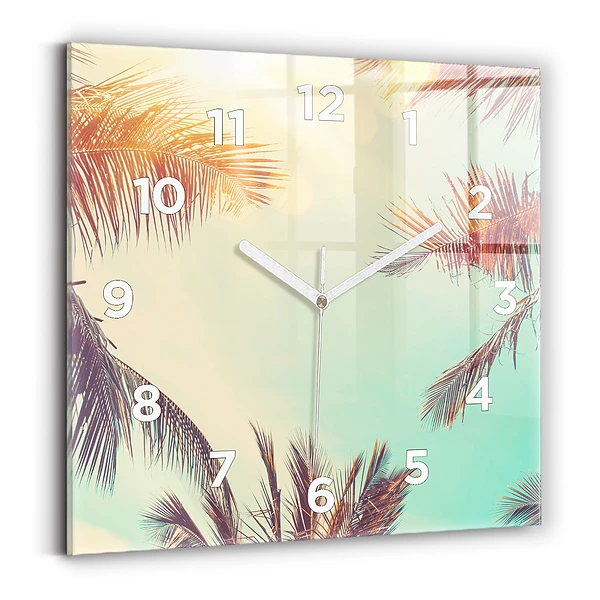Pendule carrée en verre Palmiers tropicaux