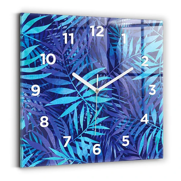 Pendule carrée en verre Feuilles bleues