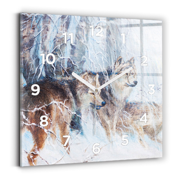 Horloge carrée en verre Loups dans la forêt