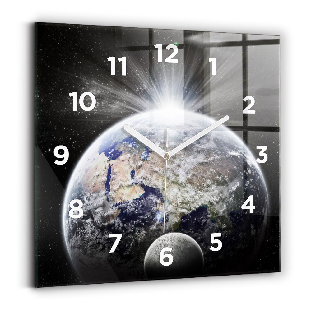 Horloge carrée en verre Terre Lune Soleil