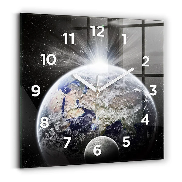 Horloge carrée en verre Terre Lune Soleil