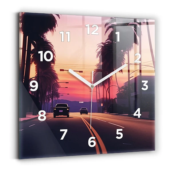 Horloge murale carrée Coucher de soleil à Los Angeles
