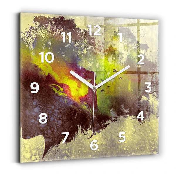 Horloge carrée en verre Femme dans la forêt