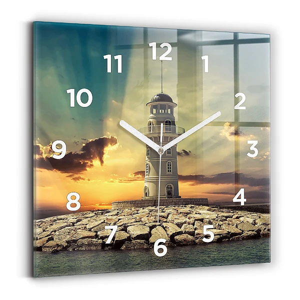 Horloge murale carrée Phare sur l'eau