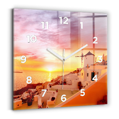 Pendule carrée en verre Vieux moulin à vent à Santorin