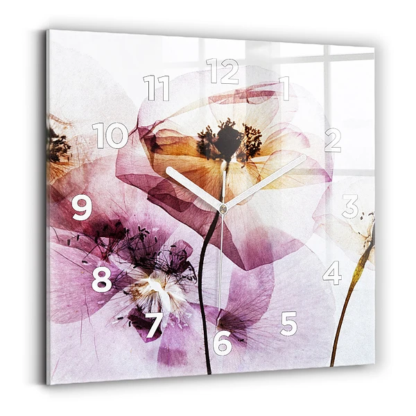 Horloge carrée en verre Fleurs de pavot sèches
