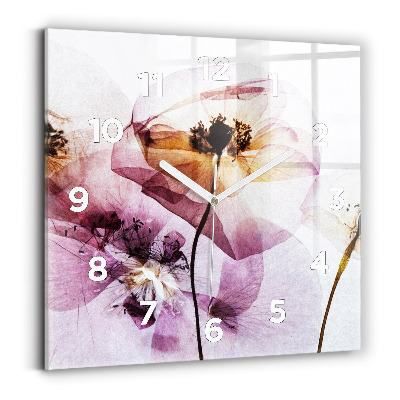 Horloge carrée en verre Fleurs de pavot sèches