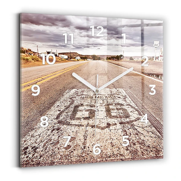 Horloge carrée en verre Route 66 USA
