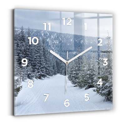 Horloge carrée en verre Montagnes géantes de Bohême en hiver