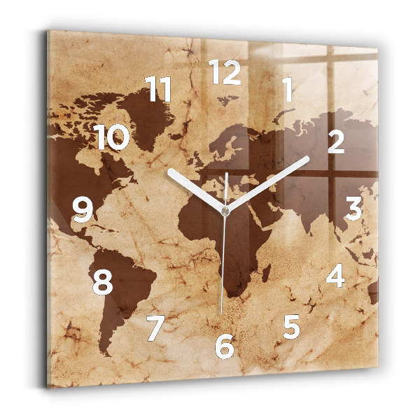 Pendule carrée en verre Carte du monde d'époque