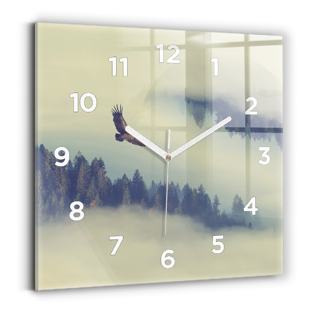 Horloge murale carrée Aigle de la forêt brumeuse