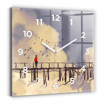 Horloge murale carrée Homme sur un vieux pont