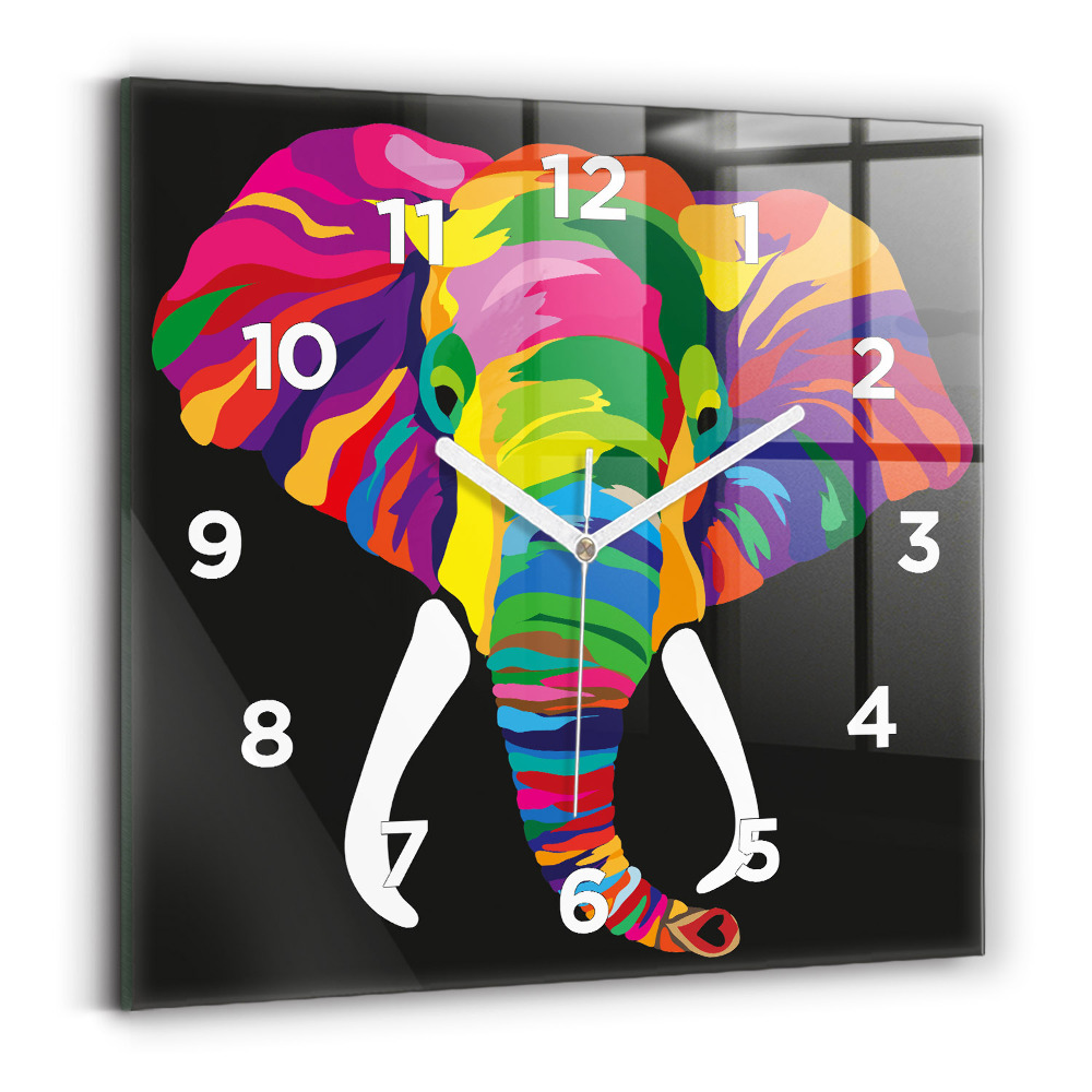 Horloge carrée en verre Éléphant coloré