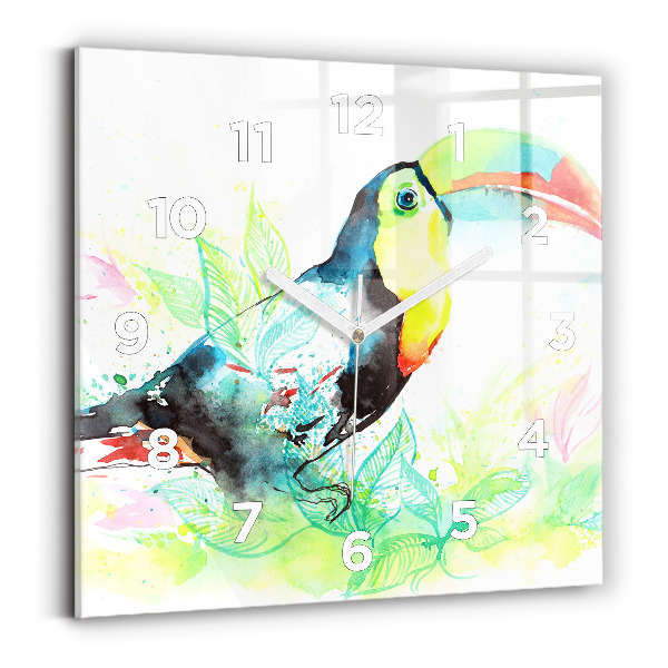 Horloge murale carrée Toucan dans l'herbe