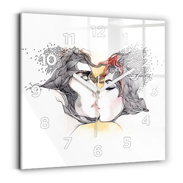 Horloge carrée en verre Dessin d'un baiser d'amour