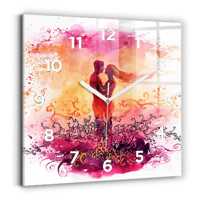 Pendule carrée en verre Aquarelle d'un couple amoureux