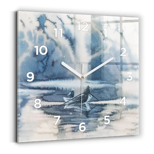 Horloge murale carrée Pêcheur sur un lac