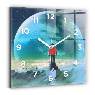 Pendule carrée en verre Homme sur la lune