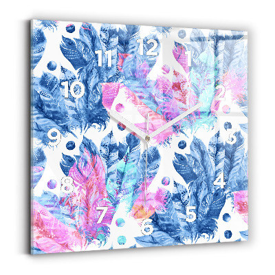Horloge murale carrée Plumes colorées