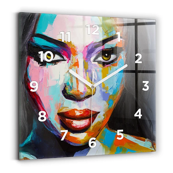 Horloge carrée en verre Visage coloré d'une femme