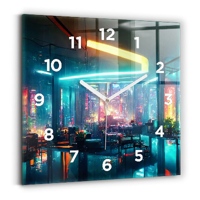 Horloge carrée en verre Ville de style cyberpunk