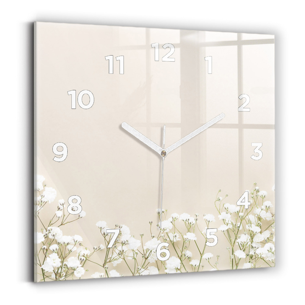 Pendule carrée en verre Gypsophile en fleurs