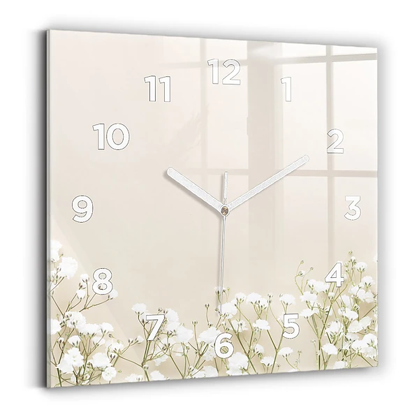 Pendule carrée en verre Gypsophile en fleurs