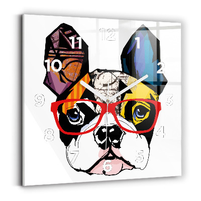 Horloge carrée en verre Bouledogue français à lunettes