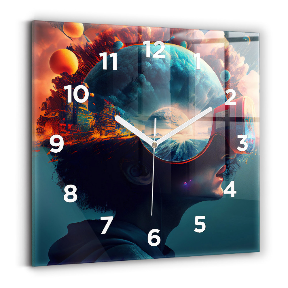 Horloge carrée en verre Monde futuriste