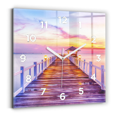 Pendule carrée en verre Pont dans le port le soir