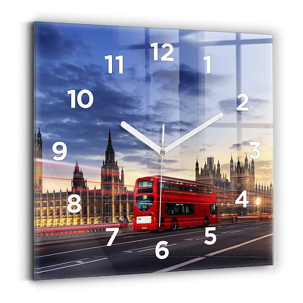 Horloge carrée en verre Bus rouge de Londres