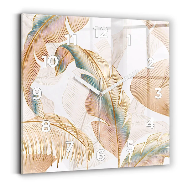 Horloge carrée en verre Motif de feuilles de la nature