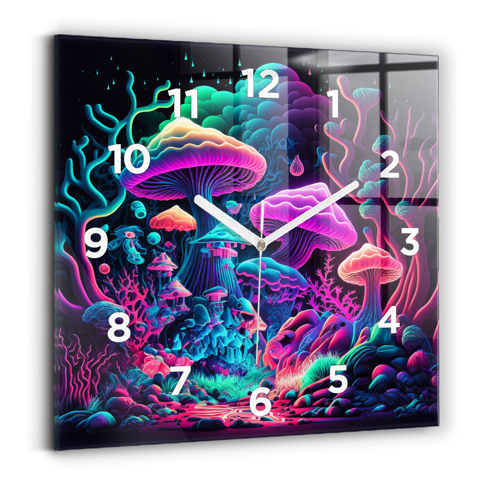 Pendule carrée en verre Champignons néon