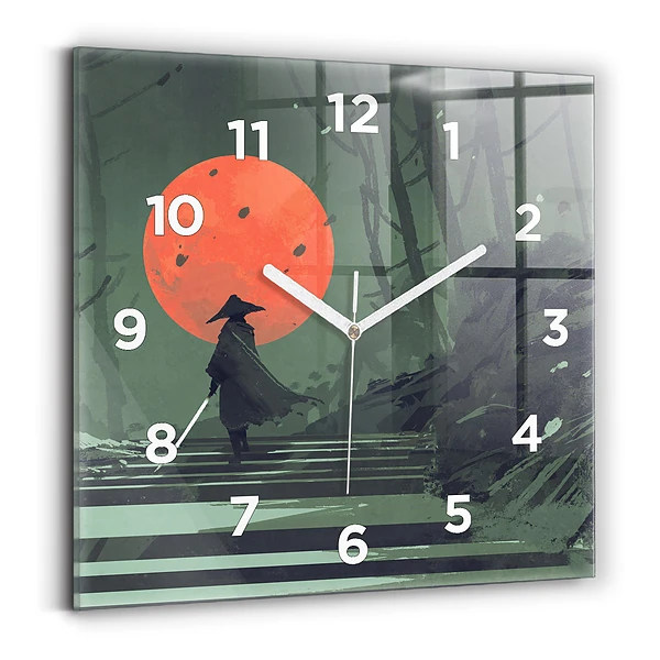 Horloge murale carrée Samouraï dans la forêt