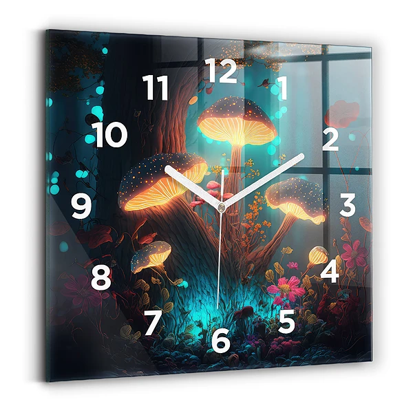 Horloge murale carrée Forêt et champignons magiques