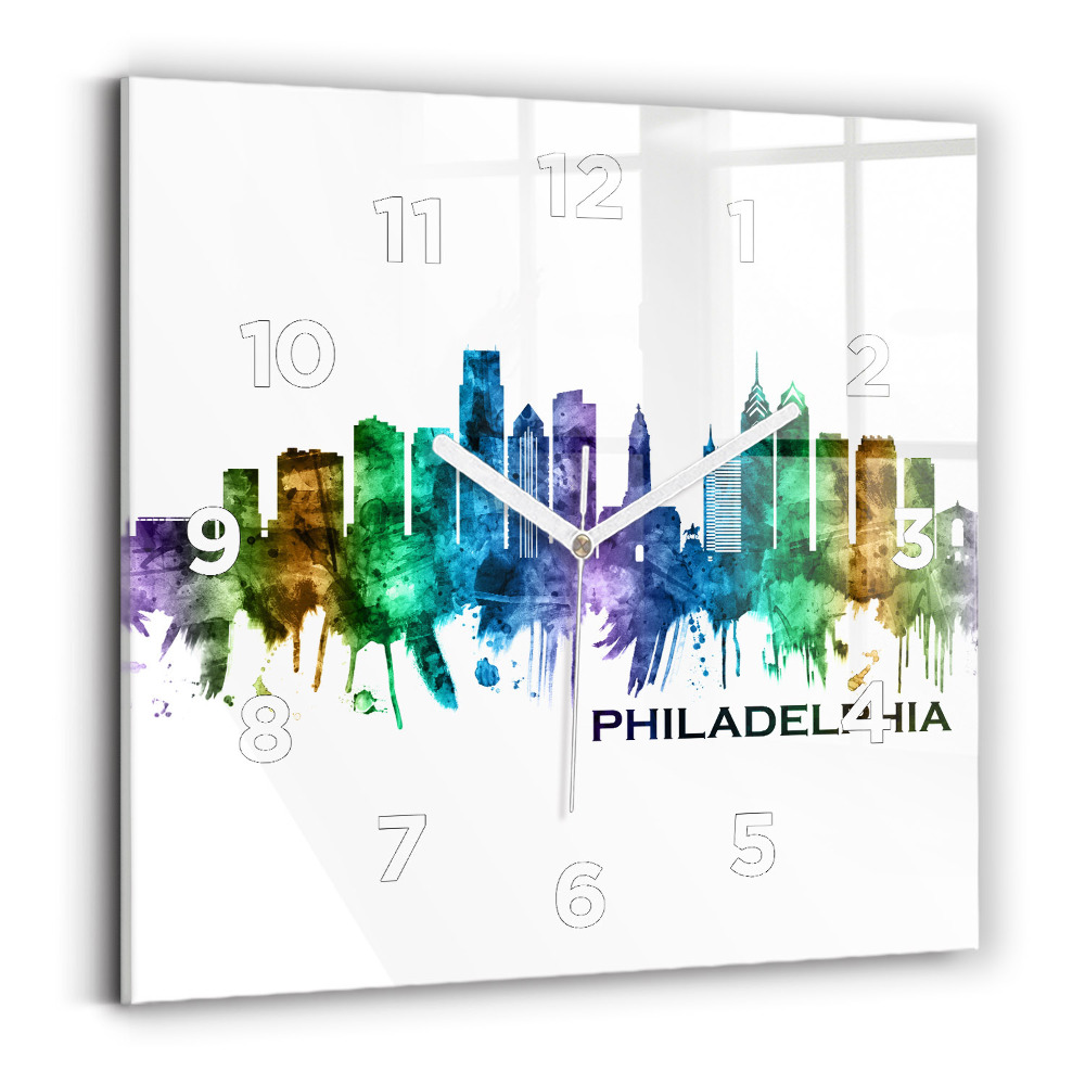 Horloge murale carrée Philadelphie colorée