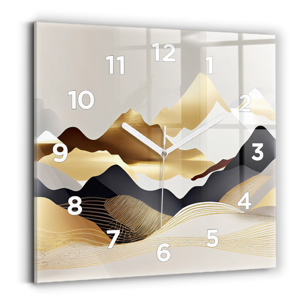 Pendule carrée en verre Montagnes abstraites dorées