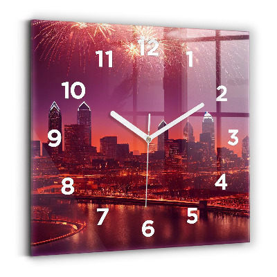 Horloge carrée en verre Ville de Philadelphie la nuit