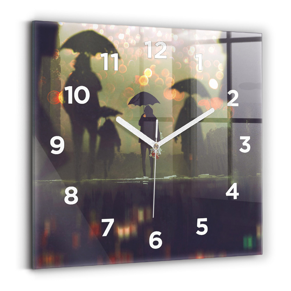 Pendule carrée en verre Personnes avec des parapluies