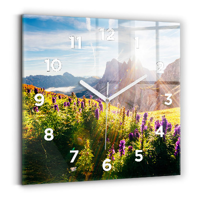 Horloge carrée en verre Prairie de lavande