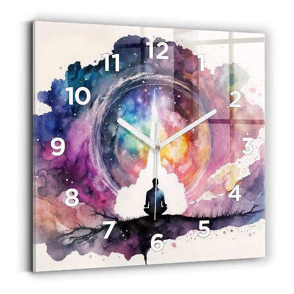 Horloge carrée en verre Méditation sur le mode de vie