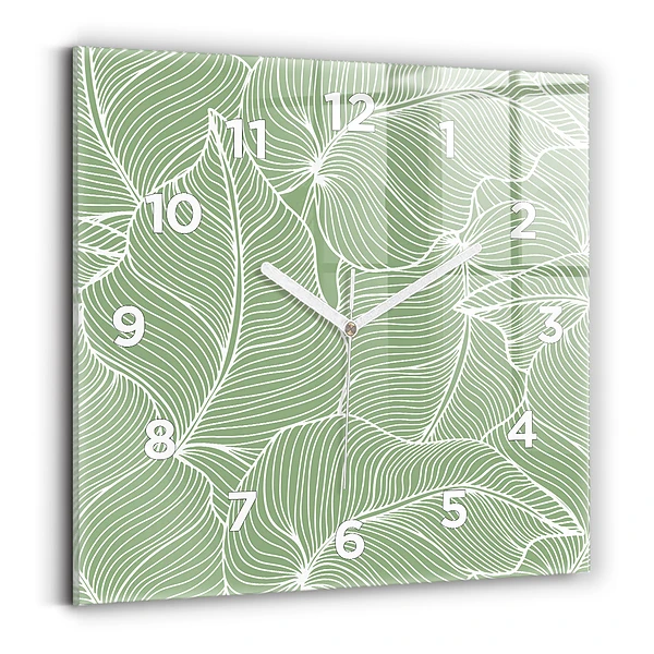 Pendule carrée en verre Motif de feuilles dans la nature