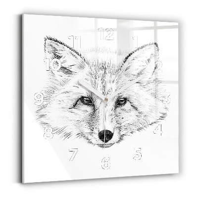 Horloge carrée en verre Tête de renard graphique