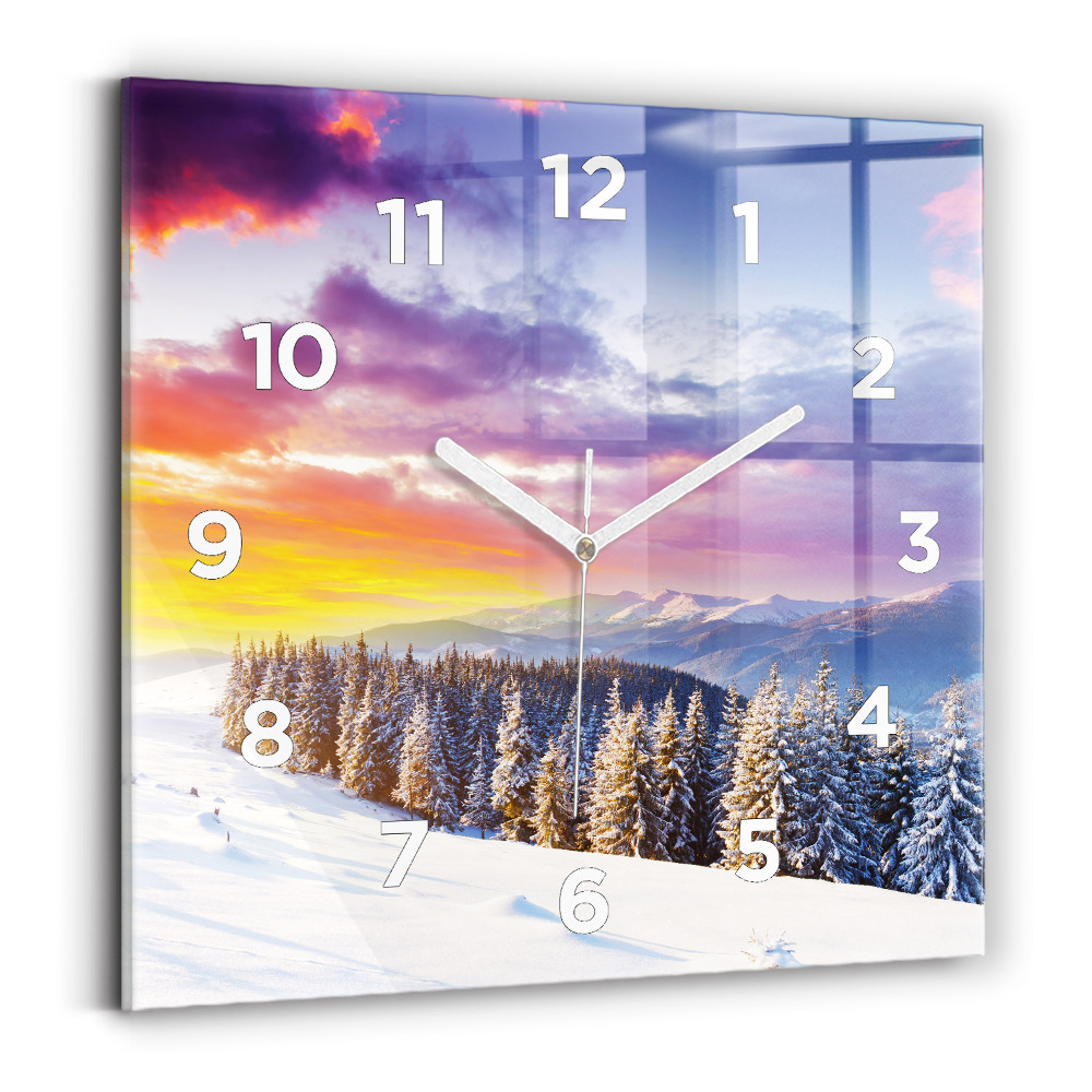 Horloge murale carrée Paysage de montagne hivernal